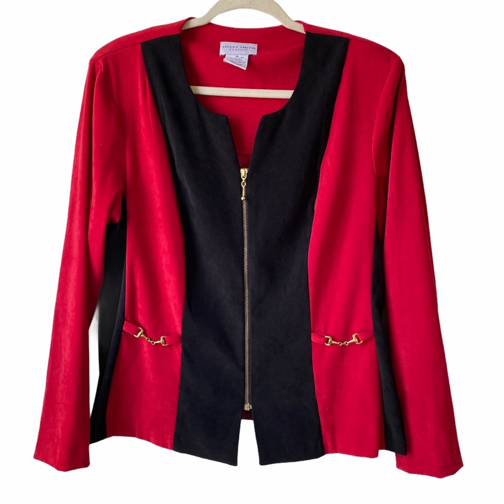Jaclyn Smith Red and Black Zipper Blazer Coat 16